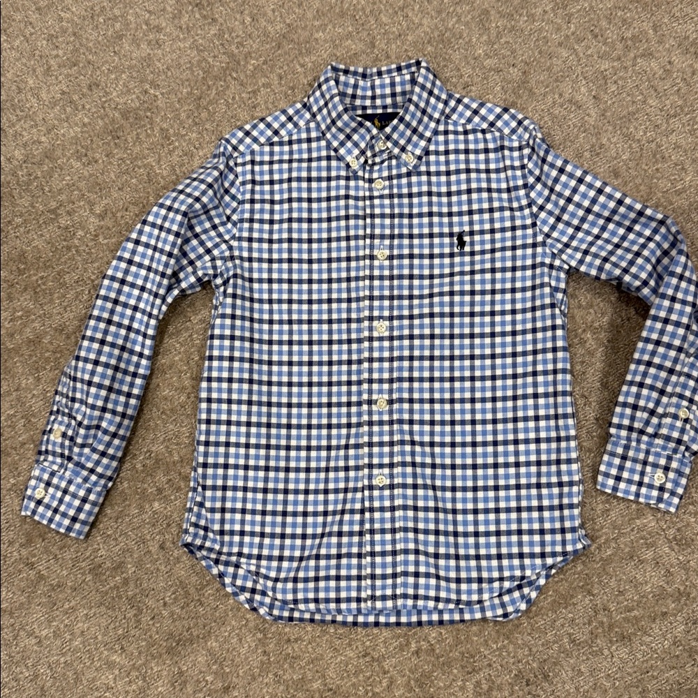 NWOT Ralph Lauren Blue and White Checkered Shirt SZ: 6